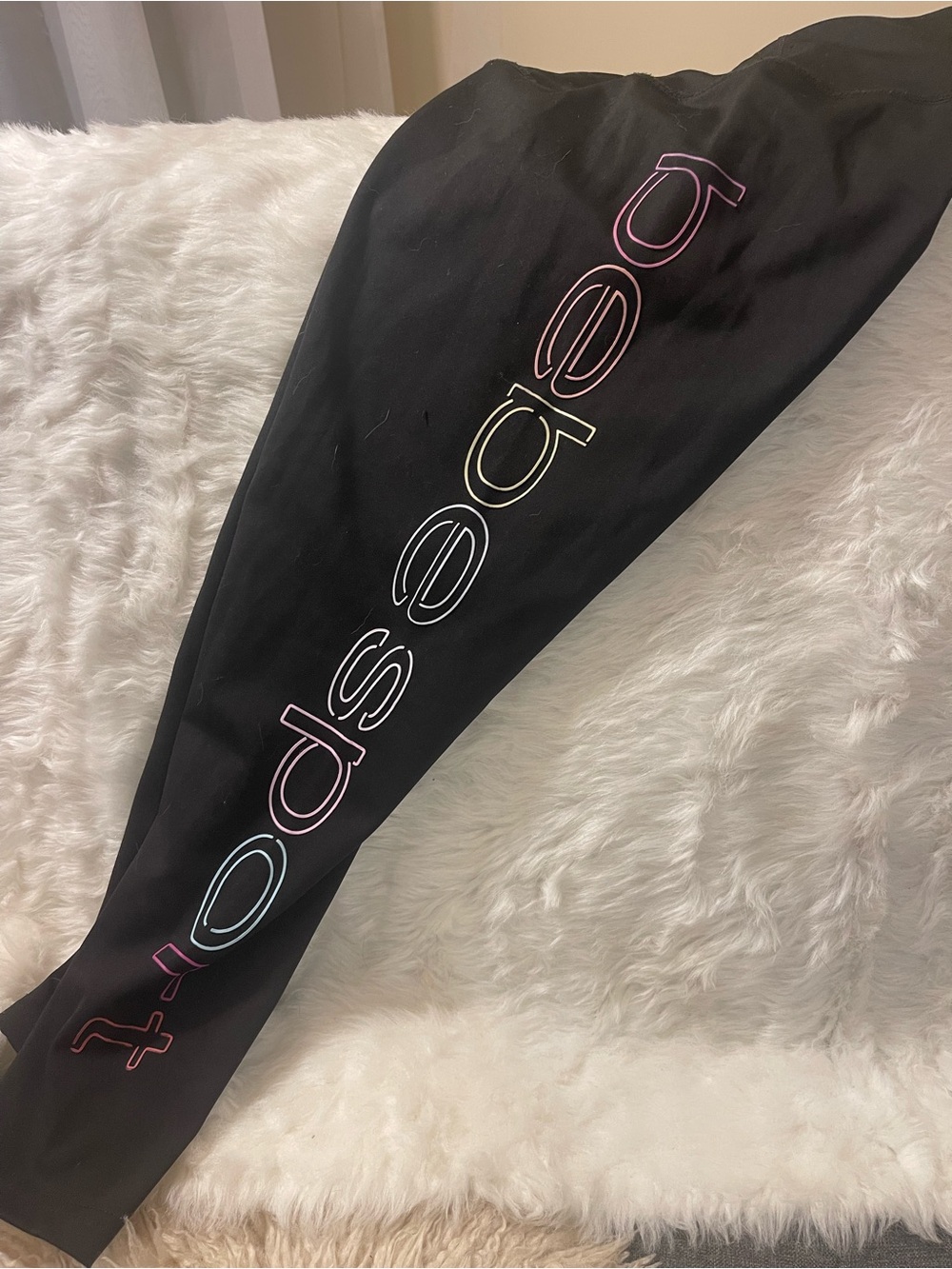 bebe Black Joggers with Pastel Rainbow Logo